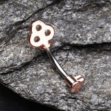 Detail View 2 of Rose Gold Dainty Princess Key Belly Button Ring-Rose Gold