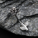 Detail View 2 of Full Blossom Rose Belly Button Ring-Clear Gem