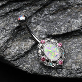 Detail View 2 of Grand Florid Opal Sparkle Belly Button Ring-Aurora Borealis/Pink