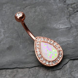 Detail View 2 of Rose Gold Opal Avice Belly Button Ring-Clear Gem