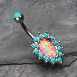 Detail View 2 of Opulent Opal Turquoise Belly Button Ring-Turquoise/Pink