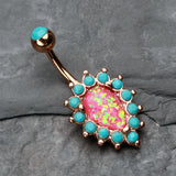 Detail View 2 of Rose Gold Opulent Opal Turquoise Belly Button Ring-Turquoise/Pink