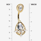 Rose Gold Elegant Teardrop Lace Sparkle Belly Button Ring-Clear