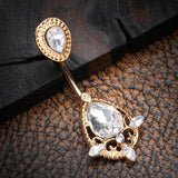 Rose Gold Elegant Teardrop Lace Sparkle Belly Button Ring-Clear