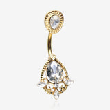 Rose Gold Elegant Teardrop Lace Sparkle Belly Button Ring-Clear