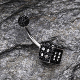 Detail View 2 of Ice Dice Multi-Gem Sparkle Belly Button Ring-Black/Clear