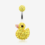 Cute Rubber Duck Multi-Gem Sparkle Belly Button Ring-Yellow
