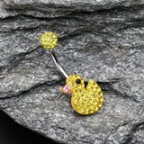 Detail View 2 of Cute Rubber Duck Multi-Gem Sparkle Belly Button Ring-Yellow