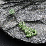 Detail View 2 of Charming Dinosaur Multi-Gem Sparkle Dangle Belly Button Ring-Green