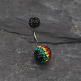 Detail View 2 of Brilliant Rasta Jamaican Multi-Gem Sparkle Belly Ring-Rainbow/Multi-Color