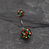 Detail View 2 of Brilliant Motley Multi-Gem Sparkle Belly Ring-Rasta