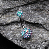Detail View 2 of Retro Motley Multi-Gem Sparkle Belly Button Ring-Teal/Pink/Aurora Borealis