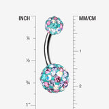 Detail View 1 of Retro Motley Multi-Gem Sparkle Belly Button Ring-Teal/Pink/Aurora Borealis