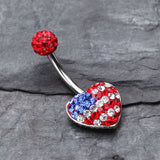 Detail View 2 of American Flag Multi-Gem Sparkle Belly Button Ring -Red