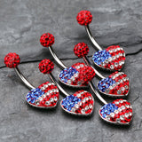 Detail View 3 of American Flag Multi-Gem Sparkle Belly Button Ring -Red