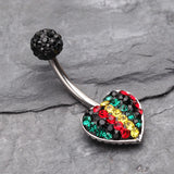 Detail View 2 of Rasta Jamaican Multi-Gem Sparkle Heart Belly Button Ring-Rainbow/Multi-Color