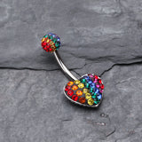 Detail View 2 of Rainbow Heart Multi-Gem Sparkle Belly Button Ring-Rainbow/Multi-Color