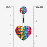 Detail View 1 of Rainbow Heart Multi-Gem Sparkle Belly Button Ring-Rainbow/Multi-Color