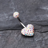 Detail View 2 of Multi-Gem Sparkle Heart Multi-Gem Belly Button Ring-Aurora Borealis