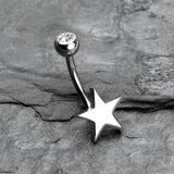 Detail View 2 of Nova Star Steel Belly Button Ring-Clear Gem/White