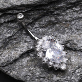 Detail View 2 of Sparkle Dazzle Droplet Multi Gem Belly Button Ring-Clear Gem