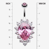 Detail View 1 of Sparkle Dazzle Droplet Multi Gem Belly Button Ring-Pink/Clear