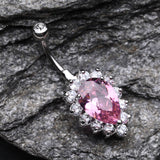 Detail View 2 of Sparkle Dazzle Droplet Multi Gem Belly Button Ring-Pink/Clear
