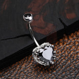 Detail View 2 of Princess Crown Prong Heart Sparkle Belly Button Ring-Black