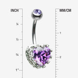 Detail View 1 of Princess Crown Prong Heart Sparkle Belly Button Ring-Purple
