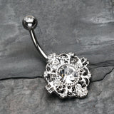 Detail View 2 of Filigree Mandala Sparkle Belly Button Ring-Clear Gem