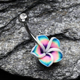 Detail View 2 of Hawaiian Plumeria Belly Button Ring-Clear Gem