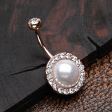Detail View 2 of Rose Gold Pearlescent Sparkle Elegance Belly Button Ring-Clear Gem