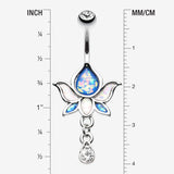 Detail View 1 of Lotus Zen Opalescent Sparkle Belly Button Ring-Clear Gem/Blue/White