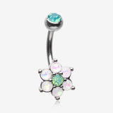 Opalescent Spring Flower Sparkle Belly Button Ring-Pacific Opal/White