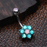 Detail View 2 of Opalescent Spring Flower Sparkle Belly Button Ring-Rose Water Opal/Teal