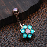 Detail View 2 of Rose Gold Opalescent Spring Flower Sparkle Belly Button Ring-Rose Water Opal/Teal