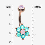 Detail View 1 of Rose Gold Opalescent Spring Flower Sparkle Belly Button Ring-Rose Water Opal/Teal