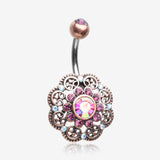 Vintage Rustica Filigree Floral Sparkle Belly Button Ring