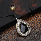 Detail View 2 of Vintage Rustica Onyx Sparkle Teardrop Belly Button Ring-Brass/Black/Clear