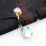 Detail View 2 of Golden Iridescent Revo Sparkle Prong Set Belly Button Ring