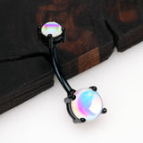 Detail View 2 of Colorline Iridescent Revo Sparkle Prong Set Belly Button Ring-Black