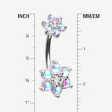 Detail View 1 of Iridescent Revo Spring Flower Sparkle Prong Set Belly Button Ring-Clear Gem