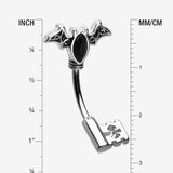 Detail View 1 of Victorian Goth Bat Sparkle Key Belly Button Ring-Black