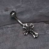 Detail View 2 of Cross Sparkle Belly Ring-Black