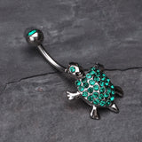 Detail View 2 of Adorable Turtle Dance Belly Ring-Green