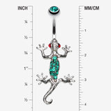 Detail View 1 of Moving Gecko Lizard Sparkle Belly Ring-Green