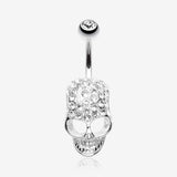 Cross Gem Paved Hardcore Skull Belly Button Ring
