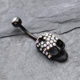 Detail View 2 of Skull Fury Multi-Gem Belly Button Ring-Black/Aurora Borealis