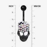 Detail View 1 of Skull Fury Multi-Gem Belly Button Ring-Black/Aurora Borealis