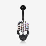 Skull Fury Multi-Gem Belly Button Ring-Black/Aurora Borealis